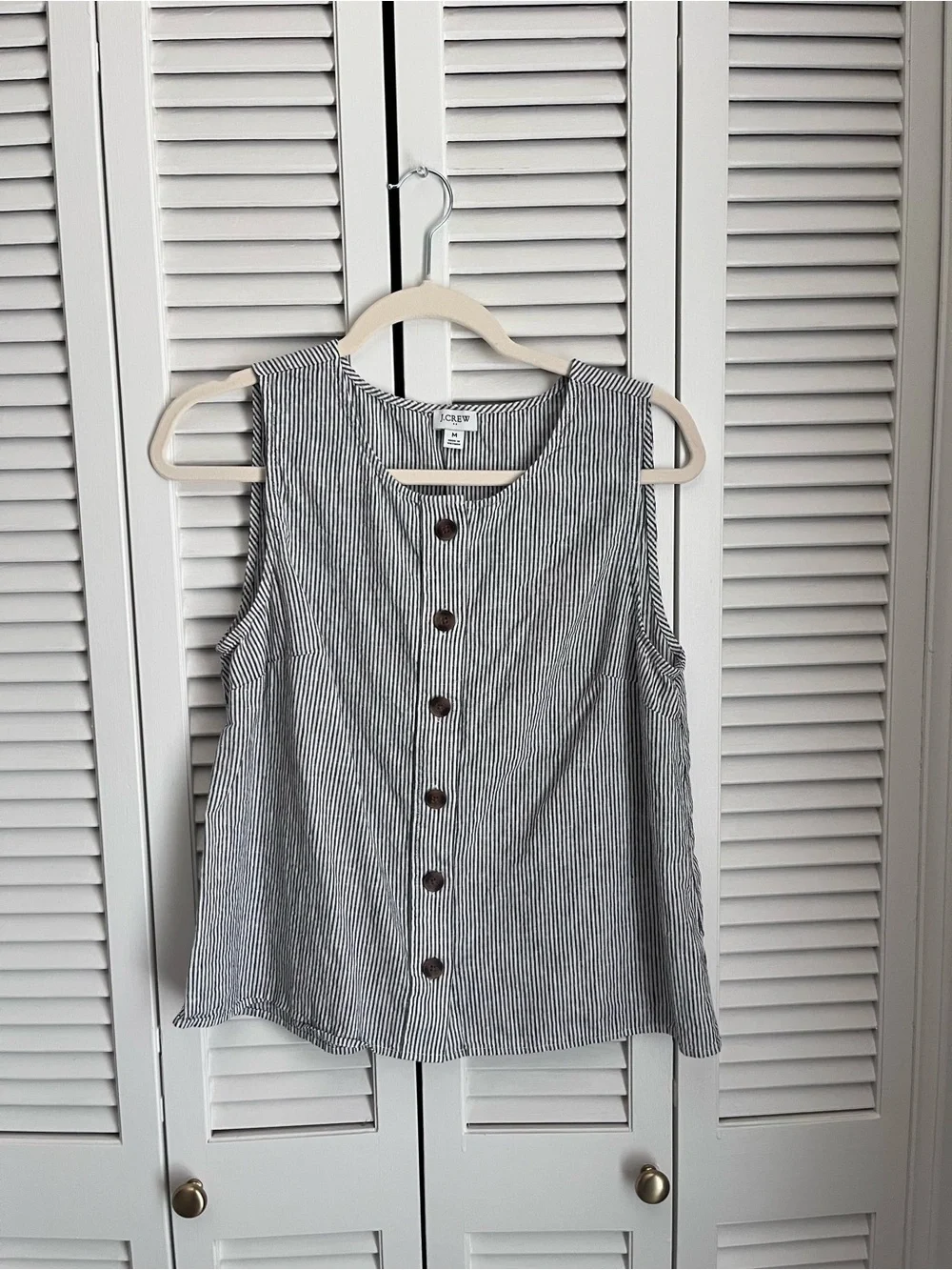 J. Crew Navy and White Pinstripe Button-Front Sleeveless Tank